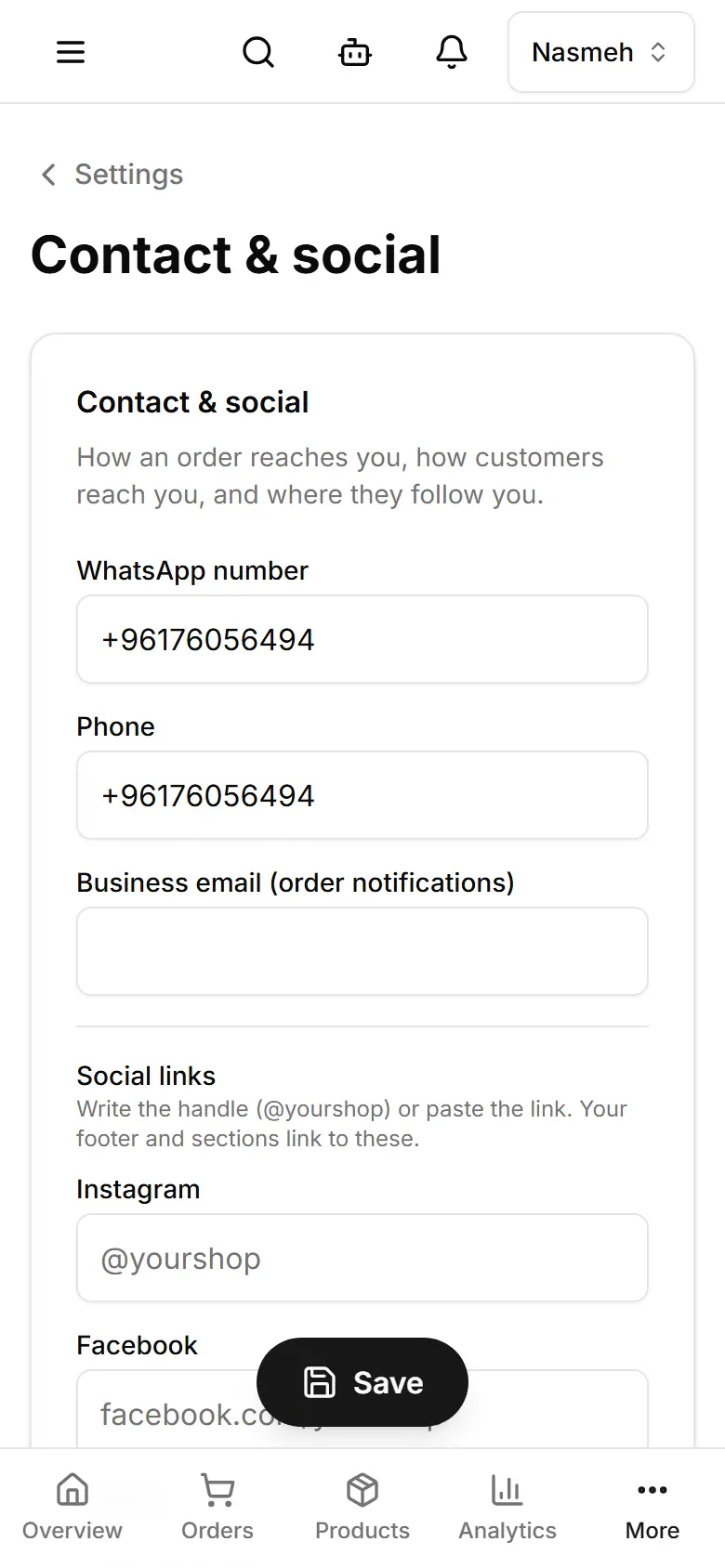 Contact & social: WhatsApp first.