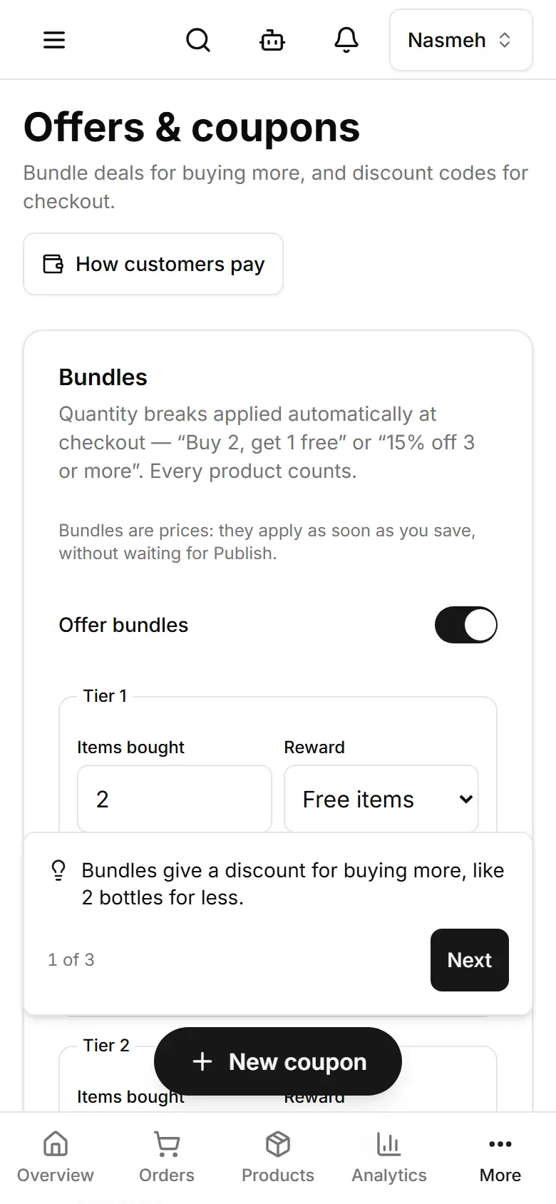 Bundles on top, coupons below.