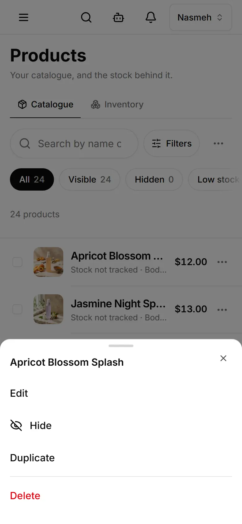 Every product has its own ⋯ menu.