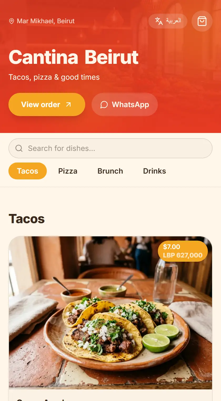 Cantina Beirut — Casual menu