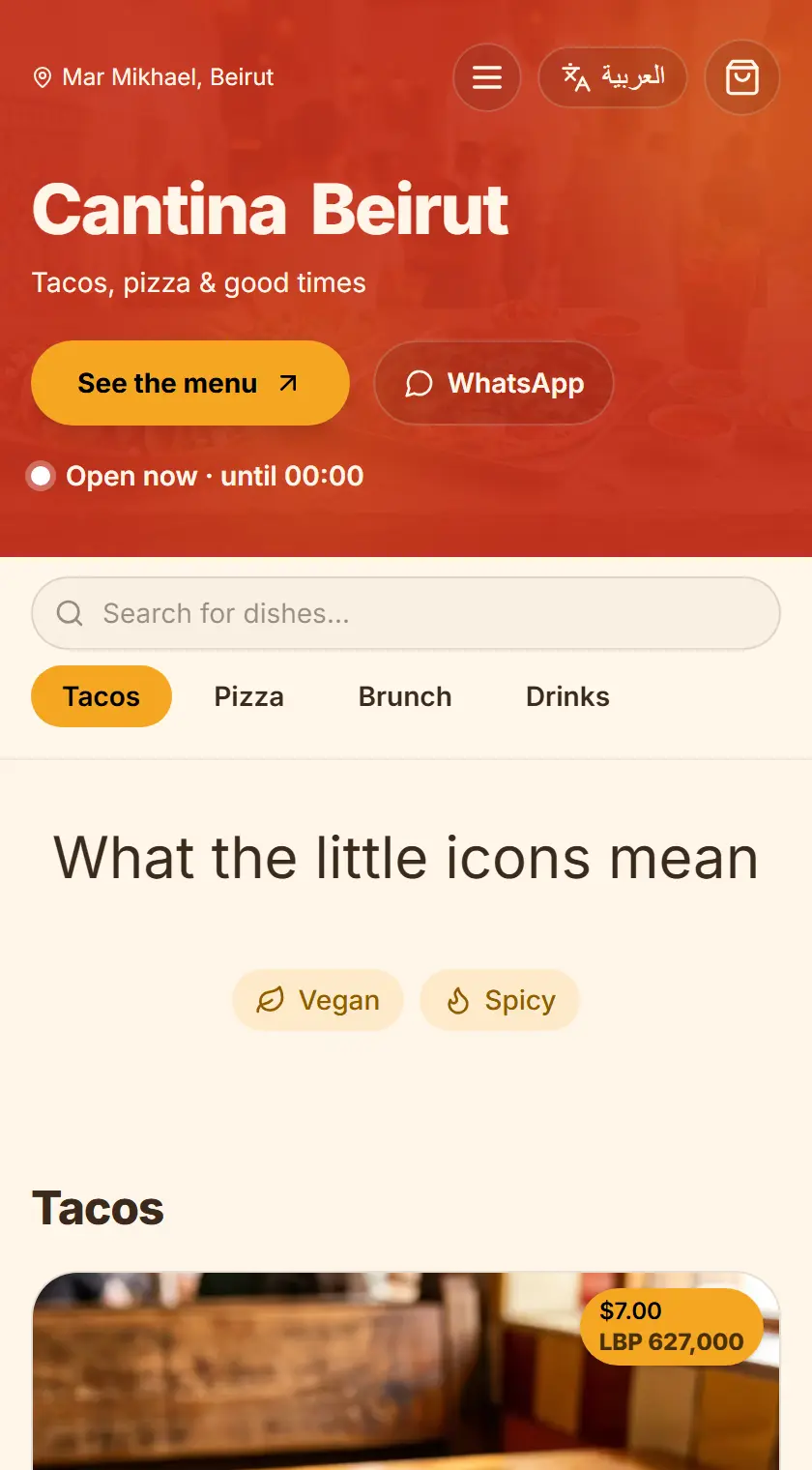 Cantina Beirut — Casual menu