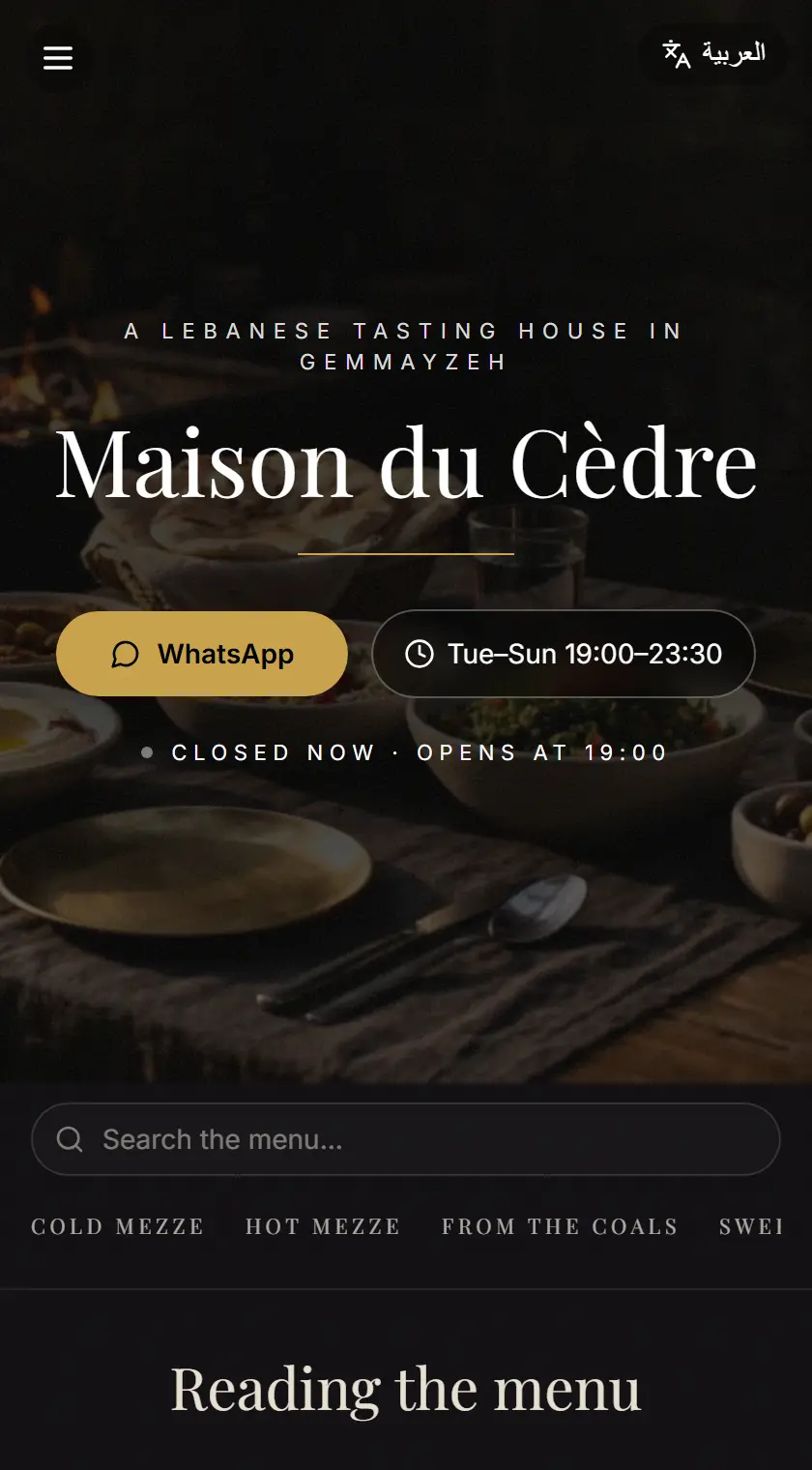 Maison du Cèdre — Fine dining menu