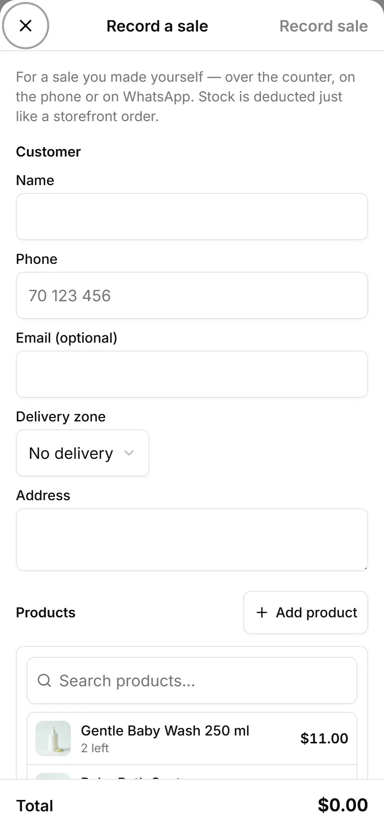The total updates as you add products.